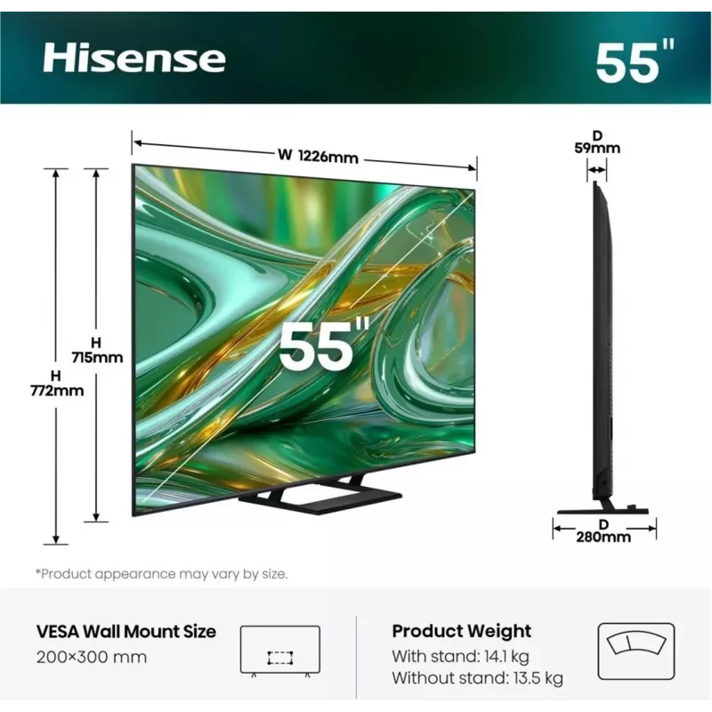 Hisense 55E89S 55 colio 4K ULED išmanusis televizorius su Dolby Vision IQ, HDR10+ Adaptive, VIDAA U6, pilkas