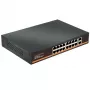 HISMART 18 prievadų Gigabit PoE+ komutatorius su 16 PoE prievadų ir 2 magistralės prievadais, 250W biudžetas, nevaldomas, metalinis, montuojamas į stelažą