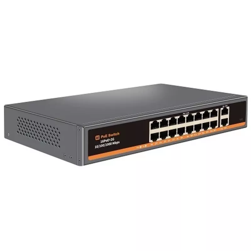 HISMART PoE Switch 100Mbps 16 Port + 2G Uplink