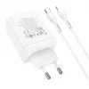 HOCO 35W Dual USB-C + USB-A PD & QC3.0 sieninis įkroviklis su USB-C į Lightning kabeliu, baltas