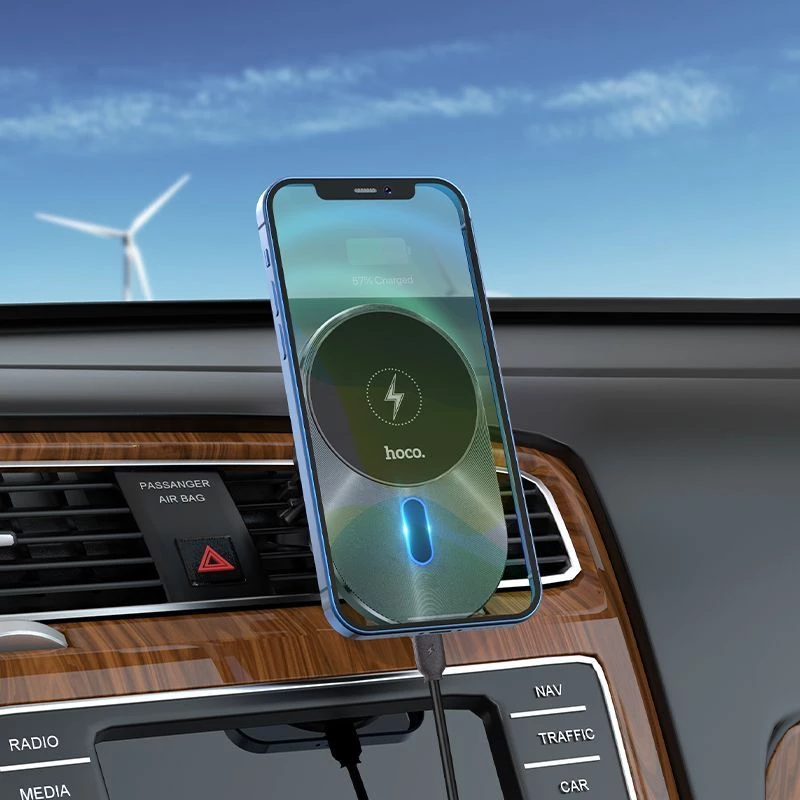 Hoco CA91 Magic Magnetic Wireless Fast Charging Car Holder, 15W, Grey