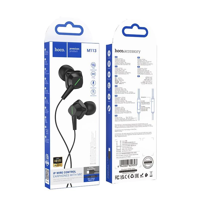 Hoco M113 Skaidrūs universalūs skaitmeniniai ausinukai su mikrofonu, skirti iPhone/iPad (Lightning)