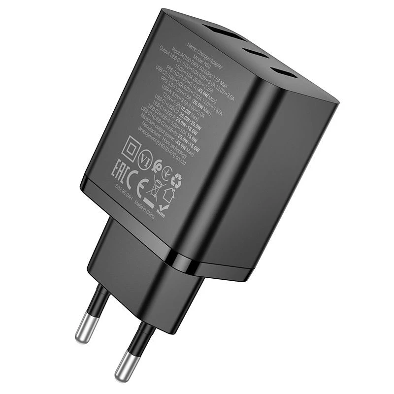 Hoco N50 Scenery PD45W (2C1A) Charger EU Plug Black