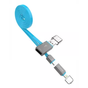 Hoco UPL03 Share Line Apple + Micro USB mėlyna 2-in-1 įkrovimo ir duomenų perdavimo kabelis 1m