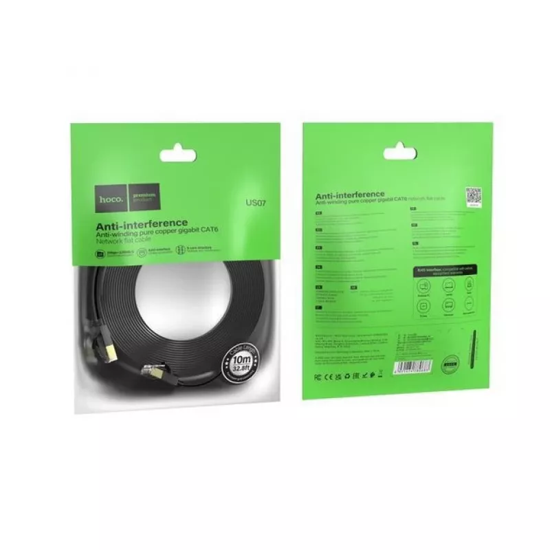 Hoco US07 General Pure Copper Flat Network Cable (10m) Black