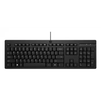HP 125 G2 USB laidinė klaviatūra - viso dydžio QWERTY, membraninė, skaitmeninė klaviatūra, juoda
