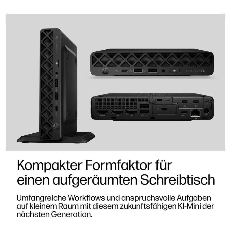 HP EliteDesk 8 Mini G2a Mini kompiuteris, AMD Ryzen AI 5 435, 16GB RAM, 512GB SSD, Windows 11 Pro, juoda
