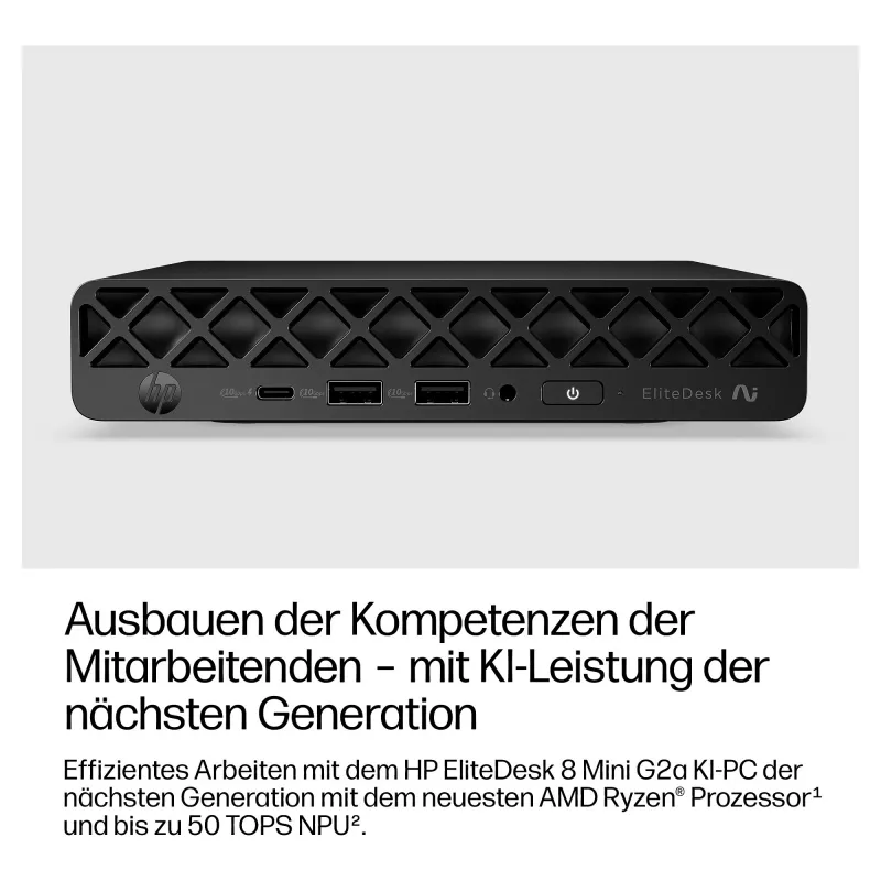 HP EliteDesk 8 Mini G2a Mini kompiuteris, AMD Ryzen AI 5 435, 16GB RAM, 512GB SSD, Windows 11 Pro, juoda