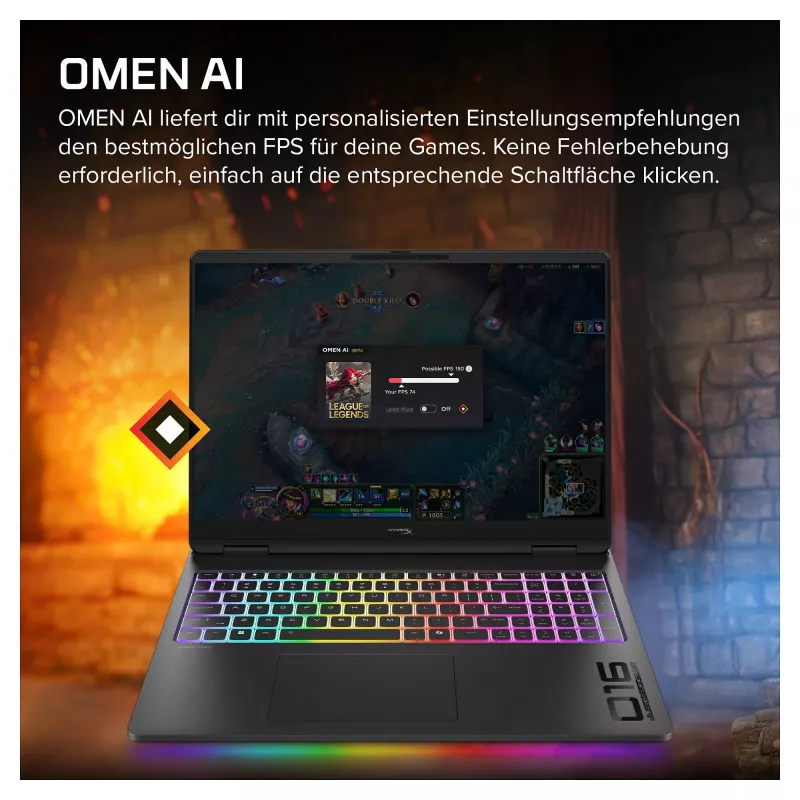 HP HyperX OMEN 16-ah1470ng žaidimų nešiojamasis kompiuteris, AMD Ryzen 7, RTX 5070 Ti, 32GB RAM, 1TB SSD, 16.1 inch QHD 270Hz, Windows 11 Home