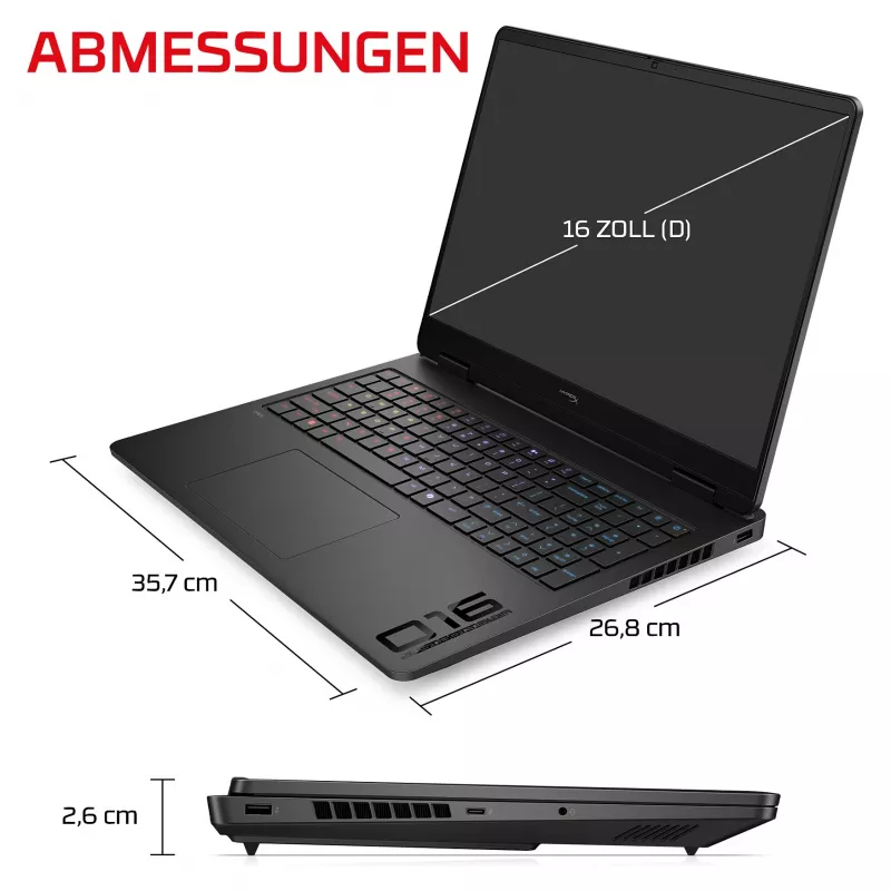 HP HyperX OMEN 16-am2170ng žaidimų nešiojamasis kompiuteris, 16,1 colio QHD 165Hz, Intel Core i7-14650HX, 16GB RAM, 512GB SSD, GeForce RTX 5070, FreeDOS, vokiška klaviatūra