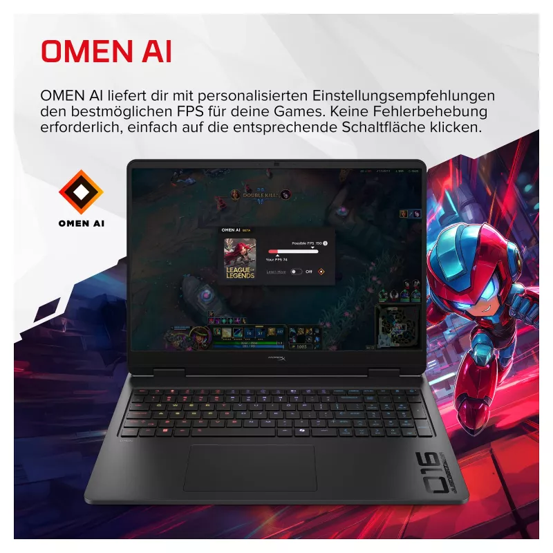 HP HyperX OMEN 16-am2173ng žaidimų nešiojamasis kompiuteris, 16,1 inch QHD 165Hz, Intel Core i7-14650HX, 24GB RAM, 1TB SSD, RTX 5070, Windows 11 Home