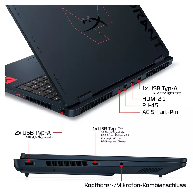 HP OMEN 16-ah1490ng žaidimų nešiojamasis kompiuteris, 16,1 inch QHD 165Hz, Intel Core 9 270HX, 32GB DDR5, 1TB SSD, RTX 5080, Windows 11 Home, vokiška klaviatūra
