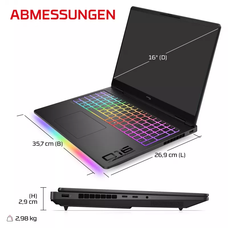 HP OMEN 16-ah1490ng žaidimų nešiojamasis kompiuteris, 16,1 inch QHD 165Hz, Intel Core 9 270HX, 32GB DDR5, 1TB SSD, RTX 5080, Windows 11 Home, vokiška klaviatūra