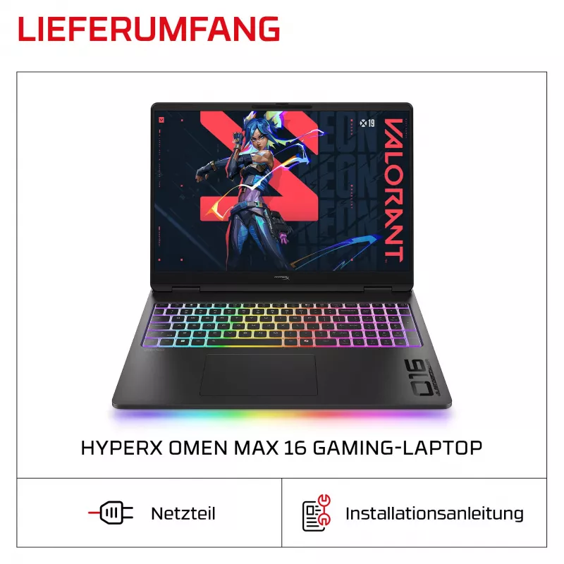HP OMEN 16-ah1490ng žaidimų nešiojamasis kompiuteris, 16,1 inch QHD 165Hz, Intel Core 9 270HX, 32GB DDR5, 1TB SSD, RTX 5080, Windows 11 Home, vokiška klaviatūra