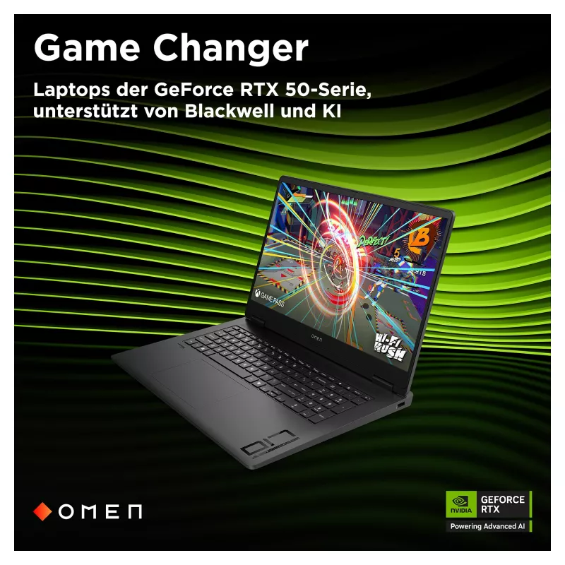 HP OMEN 17-db1490ng žaidimų nešiojamasis kompiuteris, 17,3 colio QHD 240Hz, AMD Ryzen AI 9 365, 24GB DDR5, 512GB SSD, NVIDIA GeForce RTX 5060, Windows 11 Home, vokiška QWERTZ klaviatūra