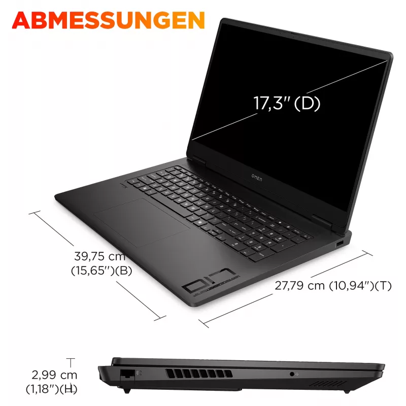 HP OMEN 17-db1490ng žaidimų nešiojamasis kompiuteris, 17,3 colio QHD 240Hz, AMD Ryzen AI 9 365, 24GB DDR5, 512GB SSD, NVIDIA GeForce RTX 5060, Windows 11 Home, vokiška QWERTZ klaviatūra