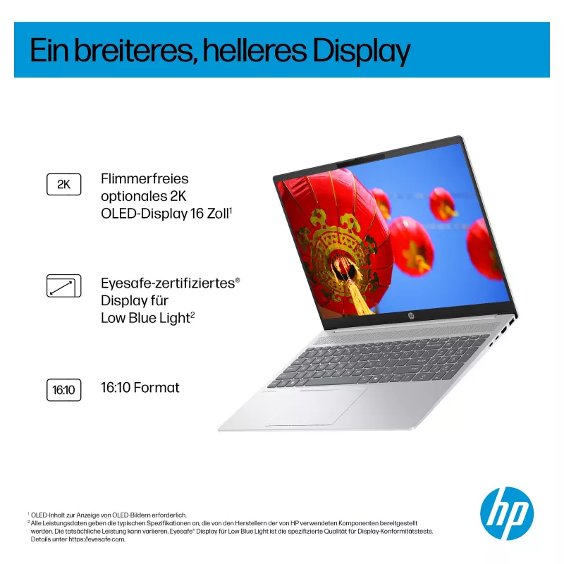 HP OmniBook 5 16-af1450ngx, 16 colių WUXGA IPS, AMD Ryzen 5 7225U, 16GB DDR5, 512GB SSD, Windows 11 Home, Natural Silver, vokiška klaviatūra