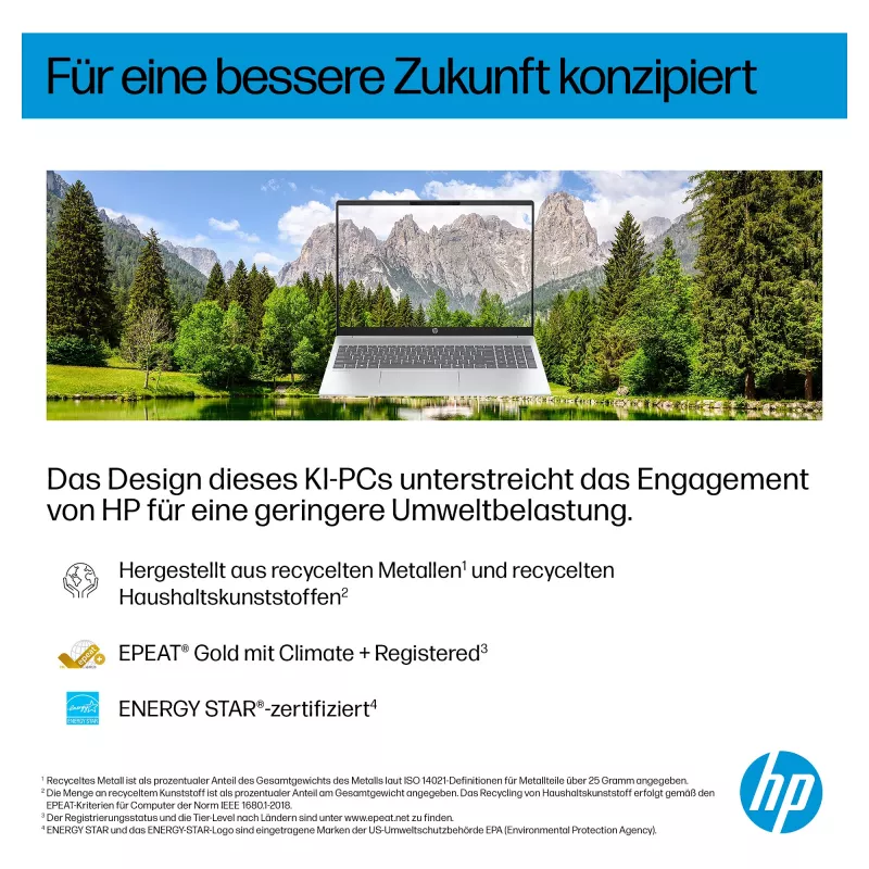 HP OmniBook 5 16-af1450ngx, 16 colių WUXGA IPS, AMD Ryzen 5 7225U, 16GB DDR5, 512GB SSD, Windows 11 Home, Natural Silver, vokiška klaviatūra