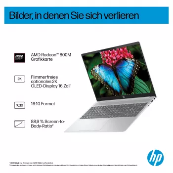 HP OmniBook 5 16-ag1451ngx AMD Ryzen AI 5 330 16GB 512GB SSD W11 Home 16 colių WUXGA nešiojamas kompiuteris (Natural Silver, vokiška QWERTZ)