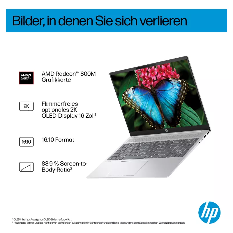 HP OmniBook 5 16-ag1451ngx AMD Ryzen AI 5 330 16GB 512GB SSD W11 Home 16 colių WUXGA nešiojamas kompiuteris (Natural Silver, vokiška QWERTZ)