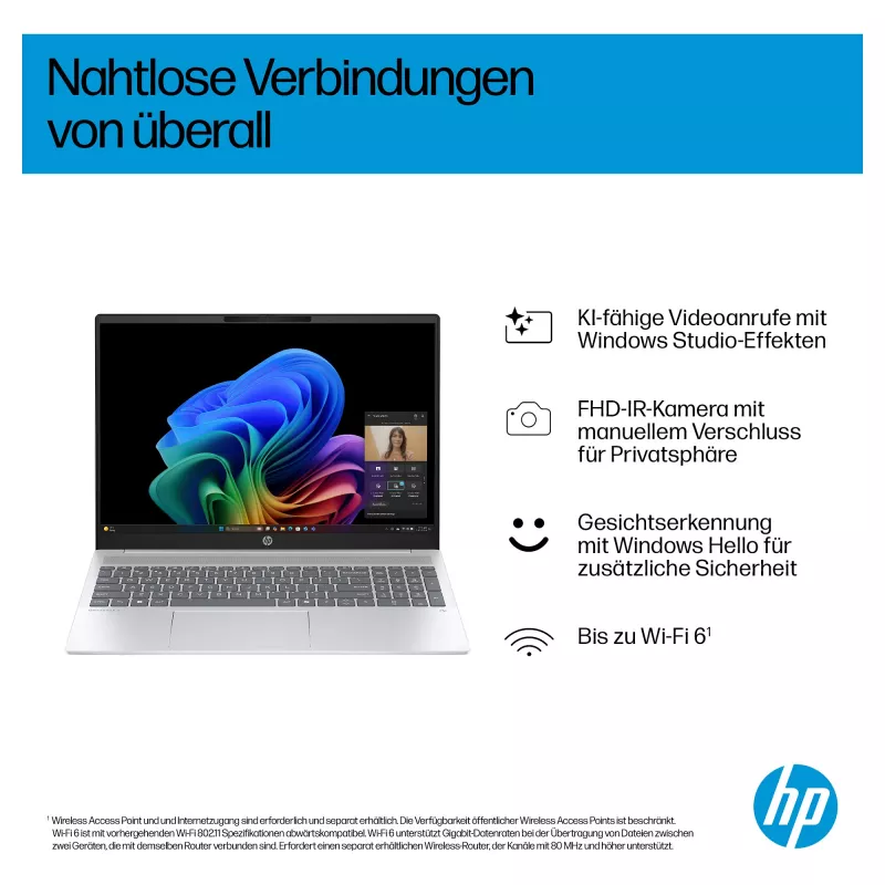 HP OmniBook 5 16-ag1451ngx AMD Ryzen AI 5 330 16GB 512GB SSD W11 Home 16 colių WUXGA nešiojamas kompiuteris (Natural Silver, vokiška QWERTZ)