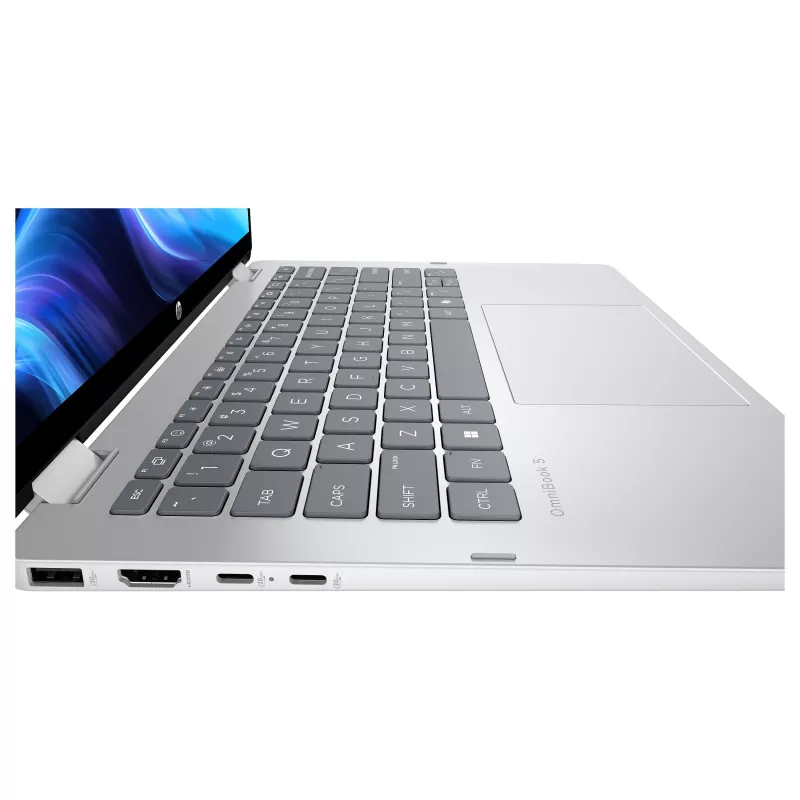 HP OmniBook 5 Flip 14-fp0051ngx 2-in-1 nešiojamas kompiuteris, 14 colių WUXGA jutiklinis ekranas, Intel Core 5 120U, 16GB RAM, 512GB SSD, Windows 11 Home, vokiška klaviatūra