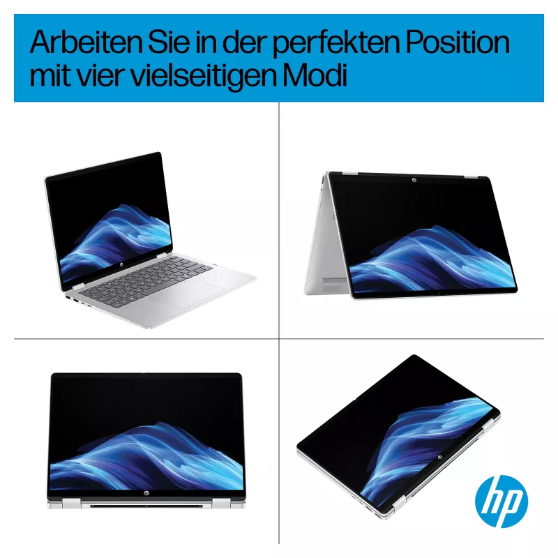 HP OmniBook 5 Flip 14-fp0450ngx 2-in-1 nešiojamas kompiuteris, Intel Core 5 120U, 16GB RAM, 512GB SSD, 14 colių Touch FHD, Windows 11 Home, vokiška klaviatūra