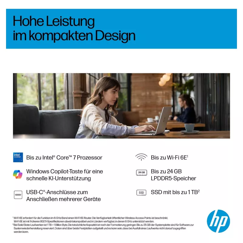 HP OmniBook 5 Flip 14-fp0450ngx 2-in-1 nešiojamas kompiuteris, Intel Core 5 120U, 16GB RAM, 512GB SSD, 14 colių Touch FHD, Windows 11 Home, vokiška klaviatūra