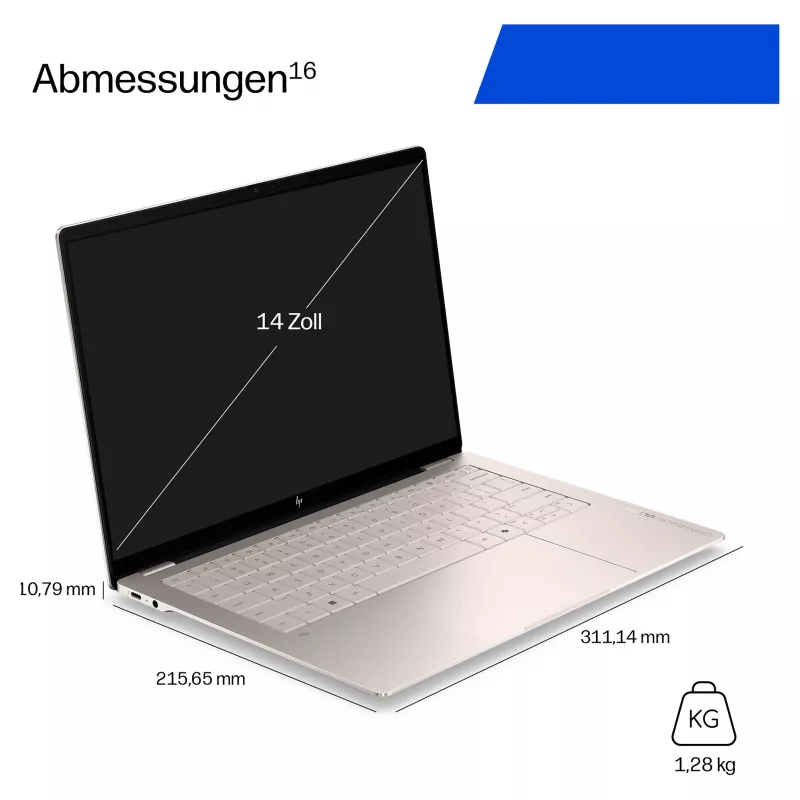 HP OmniBook Ultra 14-kd0471ngx nešiojamasis kompiuteris, Intel Core 7 356H, 32GB RAM, 1TB SSD, 14 colių jutiklinis ekranas, Windows 11 Home, vokiška klaviatūra