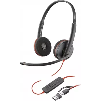 HP Poly Blackwire 3220 stereo USB-C laidinės ausinės + USB-C/A adapteris, juodos