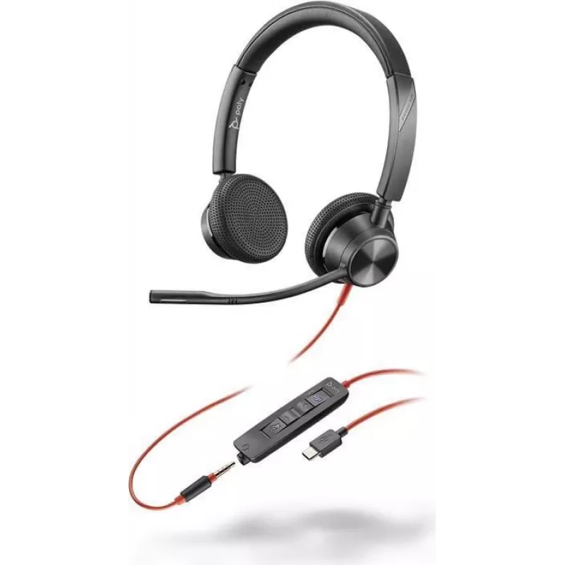 HP Poly Blackwire 3325 Stereo Microsoft Teams Certified USB-C Headset +3.5mm Plug +USB-C/A Adapter