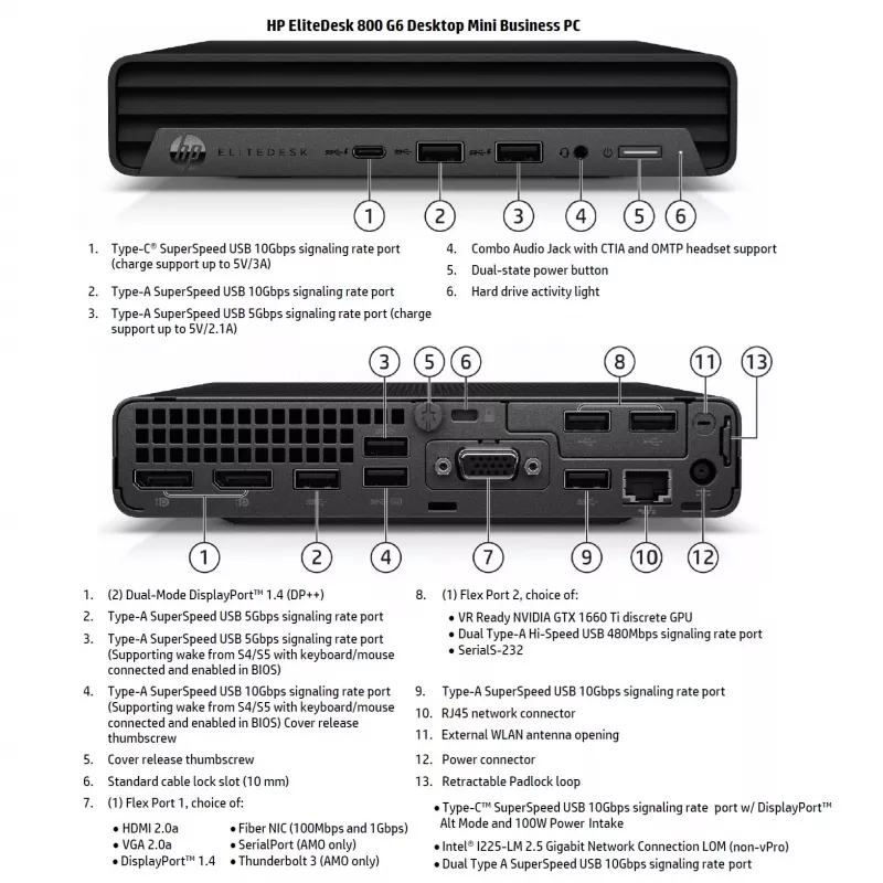 HP Renewed Grade A EliteDesk 800 G6 Desktop Mini kompiuteris Intel Core i5-10500T 8GB RAM 256GB SSD Windows 11 Pro