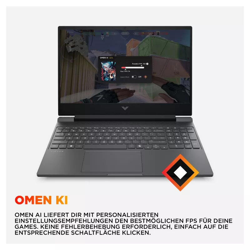 HP Victus 15-fb3450ng žaidimų nešiojamasis kompiuteris, AMD Ryzen 5 240, 12GB RAM, 512GB SSD, RTX 5050, FreeDOS
