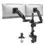Huanuo HNDS8 Dvigubas monitoriaus laikiklis 13-32 colių ekranams, dujinės spyruoklės ranka, stalinis spaustukas / grommet, VESA 75x75 ir 100x100, juoda