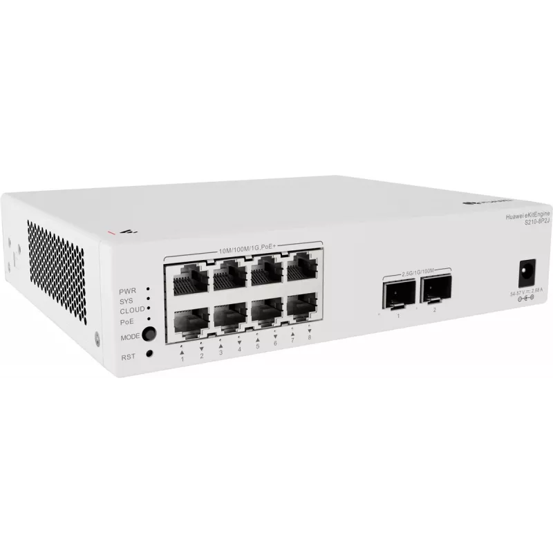 Huawei S210-8P2J valdomas L2 komutatorius su 8 Gigabit PoE+ prievadais ir 2 SFP uplink, 128W PoE biudžetas 98012922-001