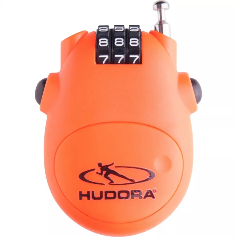 HUDORA kabelio užraktas (oranžinis) - 3 skaitmenų keičiama kombinacija, 200 cm savaime susisukantis plieninis kabelis