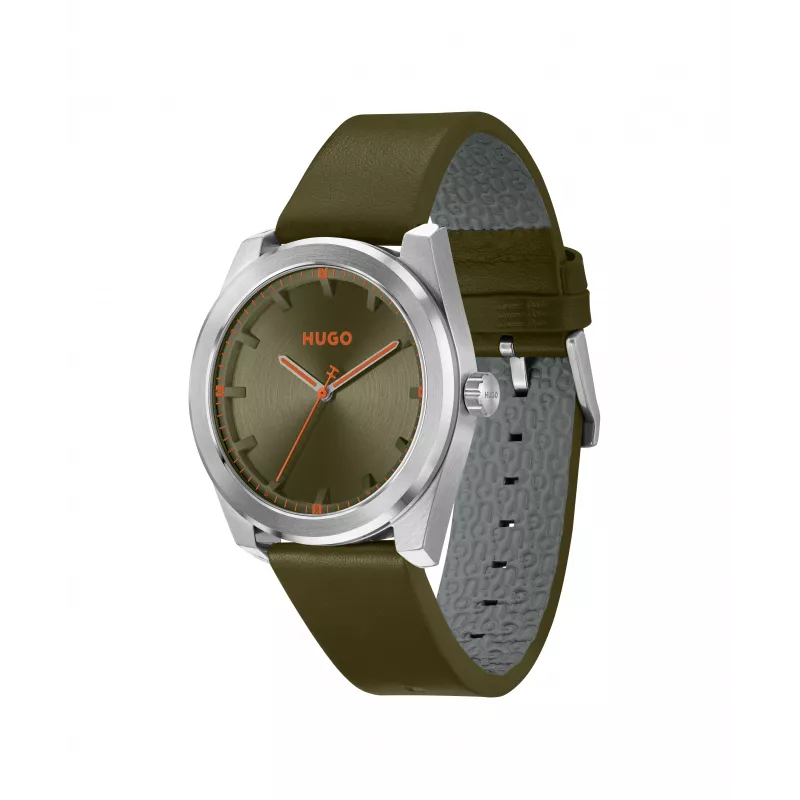 HUGO MAN laikrodis 1530351 42mm nerūdijančio plieno korpusas juodas ciferblatas odinė apyrankė