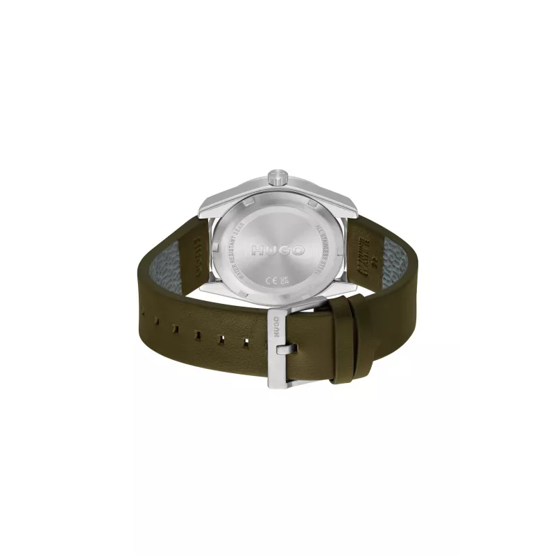 HUGO MAN laikrodis 1530351 42mm nerūdijančio plieno korpusas juodas ciferblatas odinė apyrankė