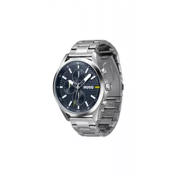 HUGO vyriškas 1530163 kvarcinis analoginis laikrodis, 46 mm, mėlynas ciferblatas, rudas odinis dirželis