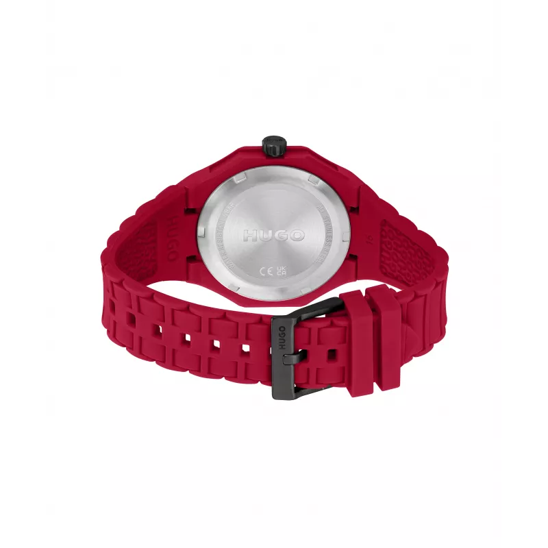HUGO Vyriškas Chronografo Kvarcinis Laikrodis 42mm Nerūdijančio Plieno Korpusas Juodas Silikoninis Dirželis 1530328