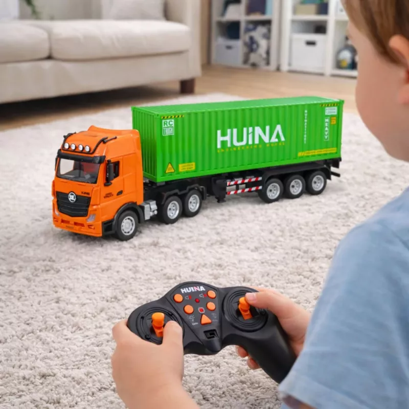 HUINA 1:18 RC nuotoliniu valdymu sunkvežimis su konteineriu, šviesomis ir garsais