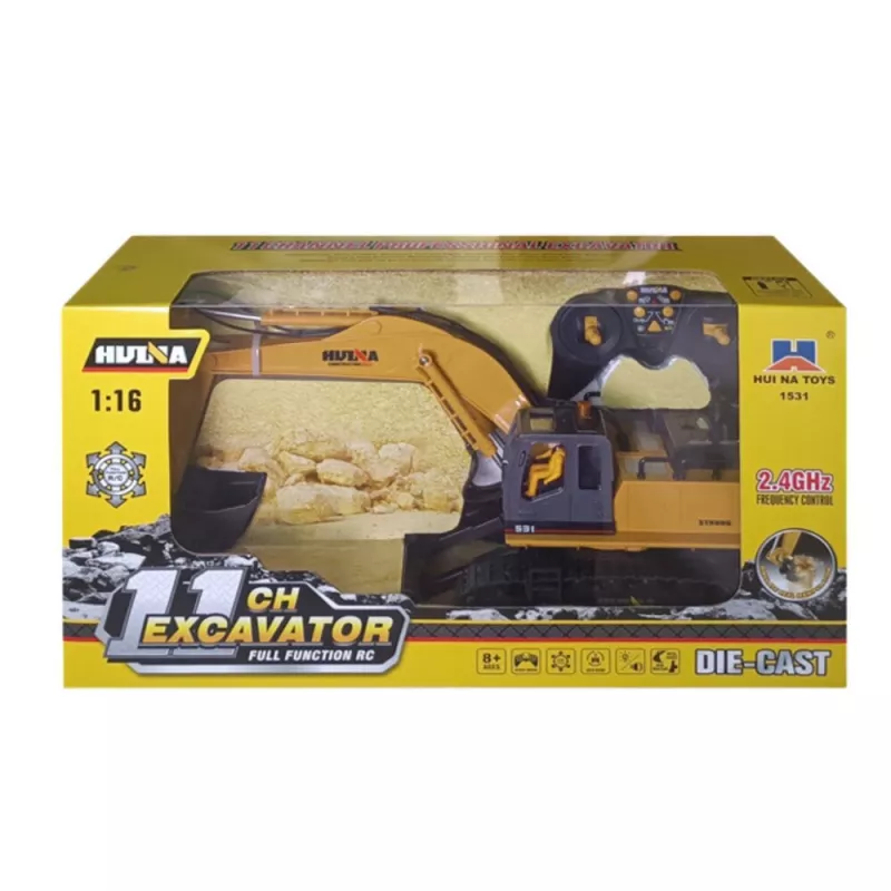 Huina 22747 1:16 RC Crawler Excavator Rotating Cabin Remote Controlled - 15 Channel 2.4GHz with LED Lights