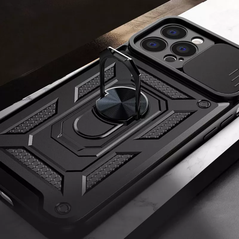 Hurtel Hybrid Armor Camshield Dėklas Huawei nova Y90 Šarvuotas Dėklas su Kameros Dangteliu Juodas