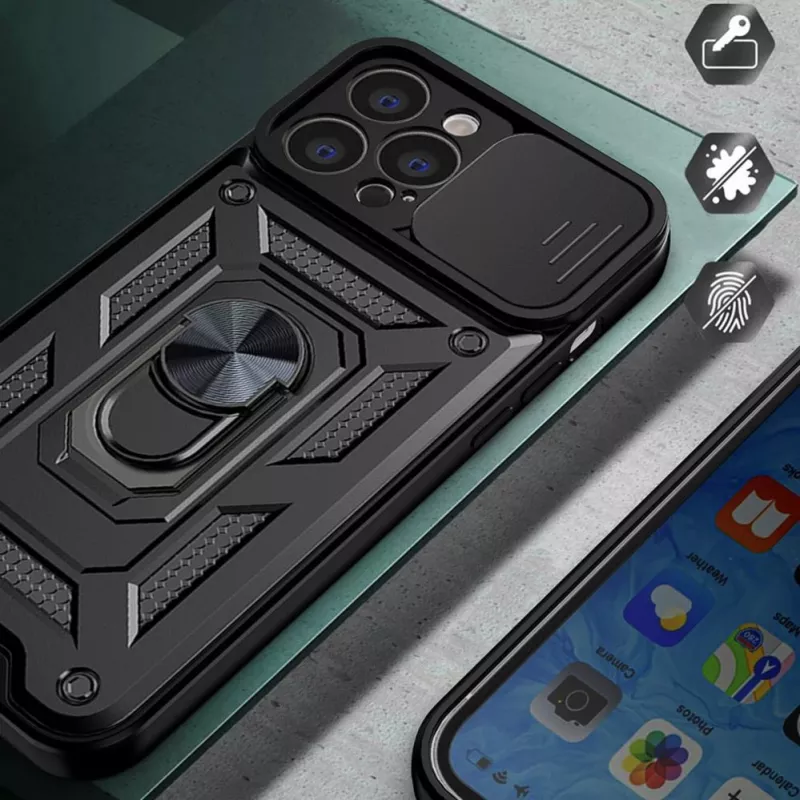 Hurtel Hybrid Armor Camshield Dėklas Huawei nova Y90 Šarvuotas Dėklas su Kameros Dangteliu Juodas