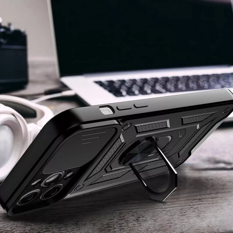 Hurtel Hybrid Armor Camshield Dėklas Huawei nova Y90 Šarvuotas Dėklas su Kameros Dangteliu Juodas