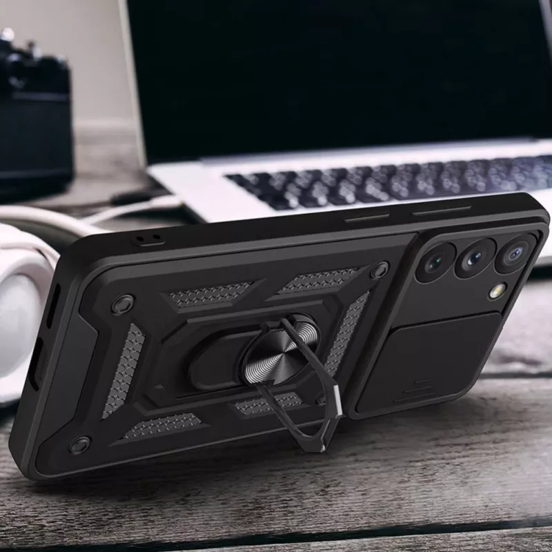 Hurtel Hybrid Armor Camshield dėklas, skirtas Samsung Galaxy A14 – mėlynas