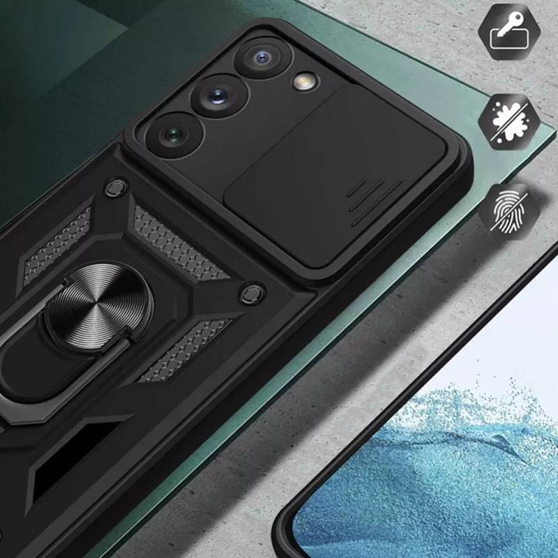 Hurtel Hybrid Armor Camshield dėklas, skirtas Samsung Galaxy A14 – mėlynas