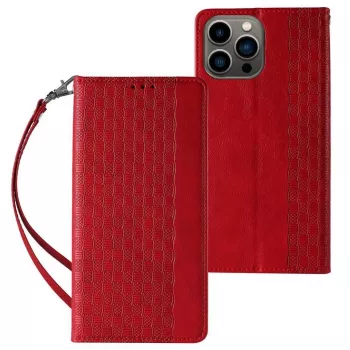 Hurtel Magnet Strap Case, skirta iPhone 13 Pro Max – piniginė su atsegamu dirželiu ir pakabuku – raudona