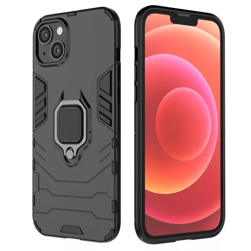 Hurtel Ring Armor dėklas, skirtas iPhone 14 Plus, šarvuotas dangtelis su magnetiniu laikikliu, žiedu, juodas