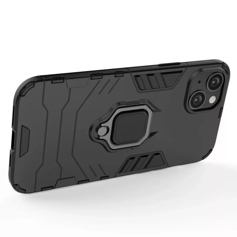 Hurtel Ring Armor dėklas, skirtas iPhone 14 Plus, šarvuotas dangtelis su magnetiniu laikikliu, žiedu, juodas